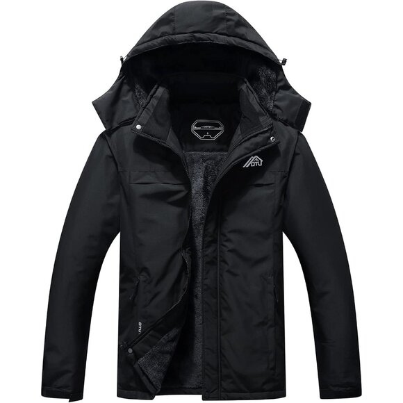 Men's Waterproof Ski Jacket Snowboarding Windbreaker Black
